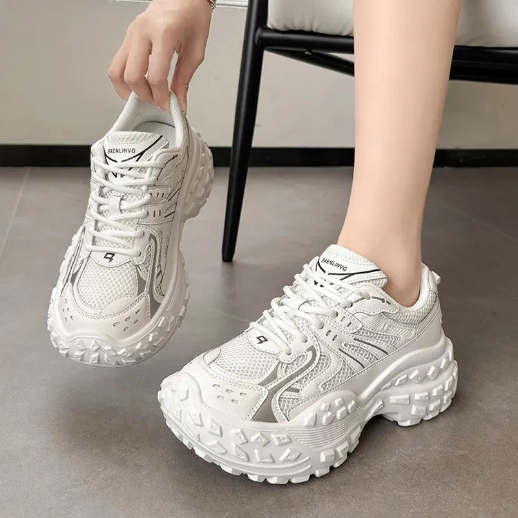 厚底老爹鞋女2025春秋新款轮胎底网面透气小个子内增高运动休闲鞋