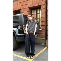 Hellooo Eat 美式复古水洗蓝牛仔裤秋冬慵懒宽松休闲EM3628