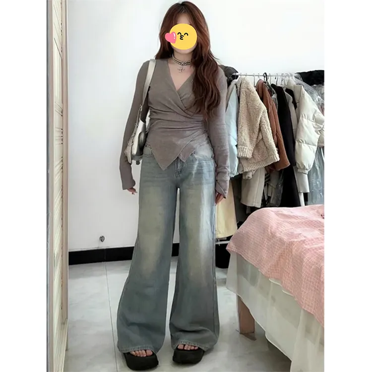 大码胖MM美式辣妹不规则长袖T恤女秋季设计感打底衫修身显瘦上衣