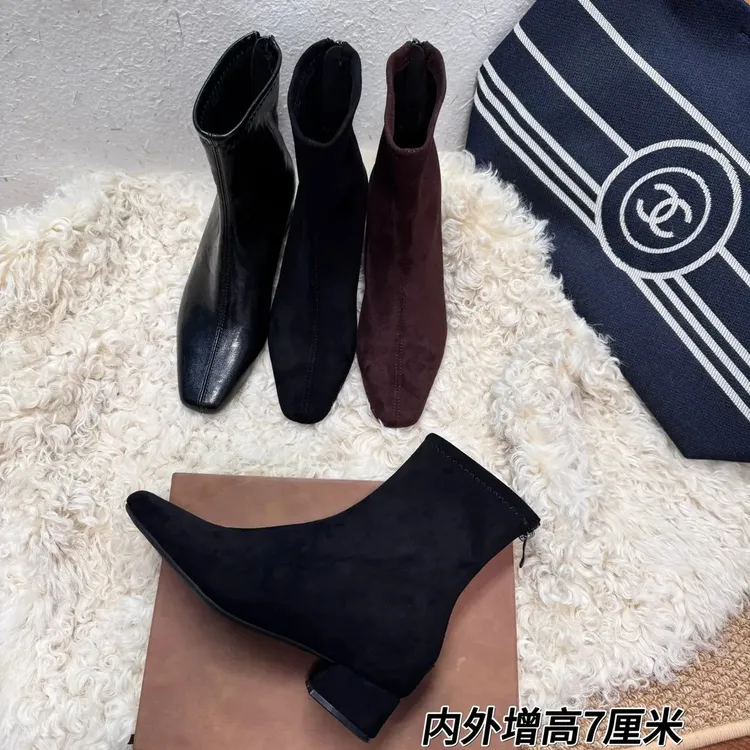【内外增高7厘米】DUOZHEN~窄方头超显瘦磨砂皮超软哑光气质瘦瘦靴
