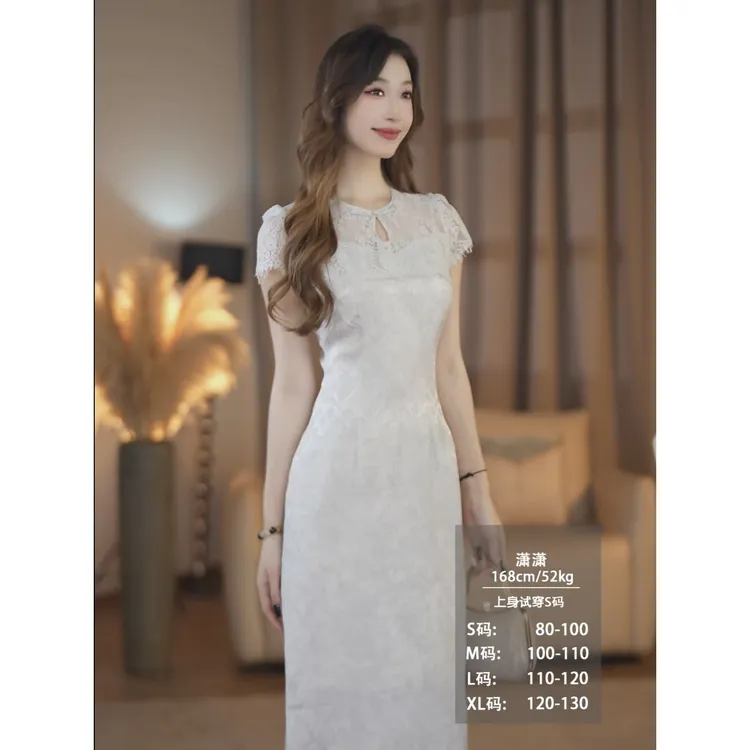 【潇潇】祥云夏季新款新中式气质显瘦直筒连衣裙-YL70104