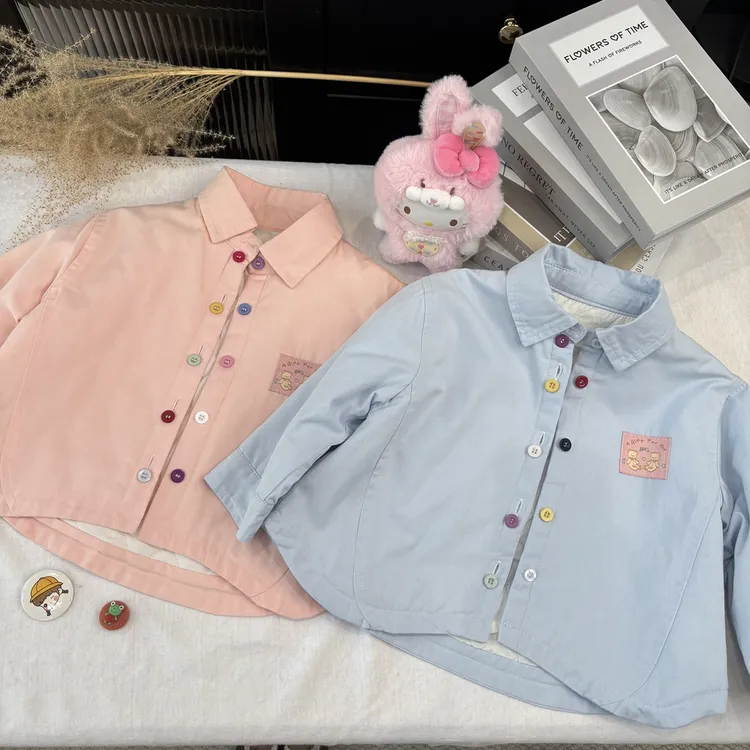 【初冬夹棉】2025蓝粉滤镜男女童初冬春秋薄款夹棉七彩纽扣薄棉上衣