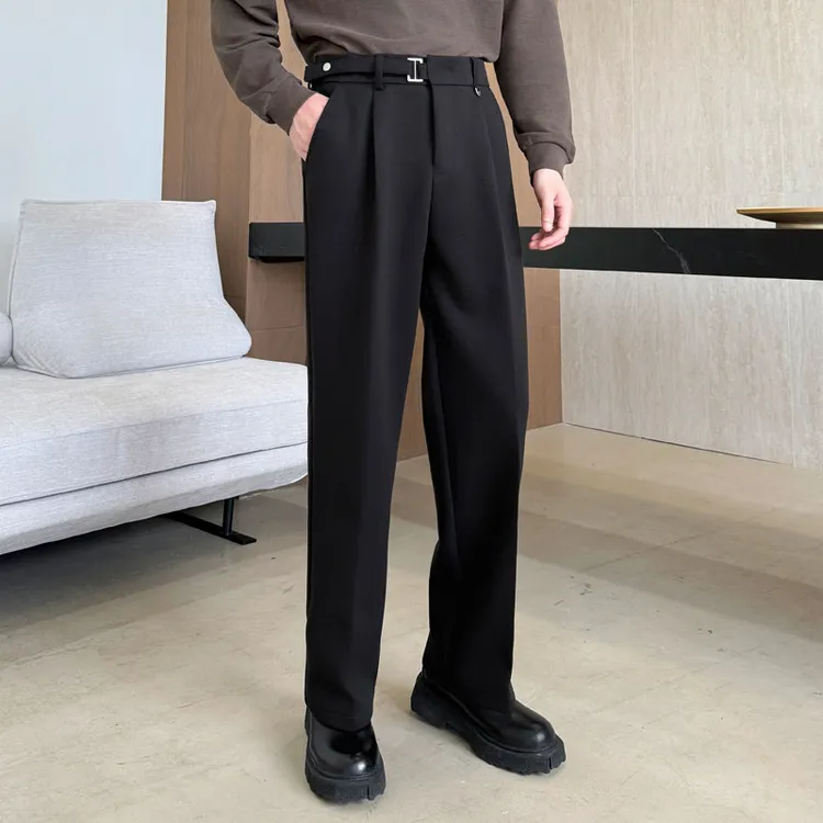 轻熟风秋冬高级感重磅显瘦直筒西裤男阔腿长裤毛呢加厚休闲西装裤