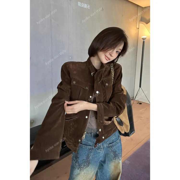 【AYOBE】小贤 街头甜酷辣妹时尚气质时髦显瘦风麂皮绒工装外套