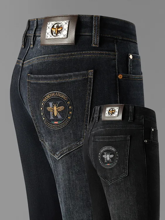 凯邦威高端轻奢欧货蜜蜂牛仔裤春秋2025新款秋冬磨毛保暖小直筒裤