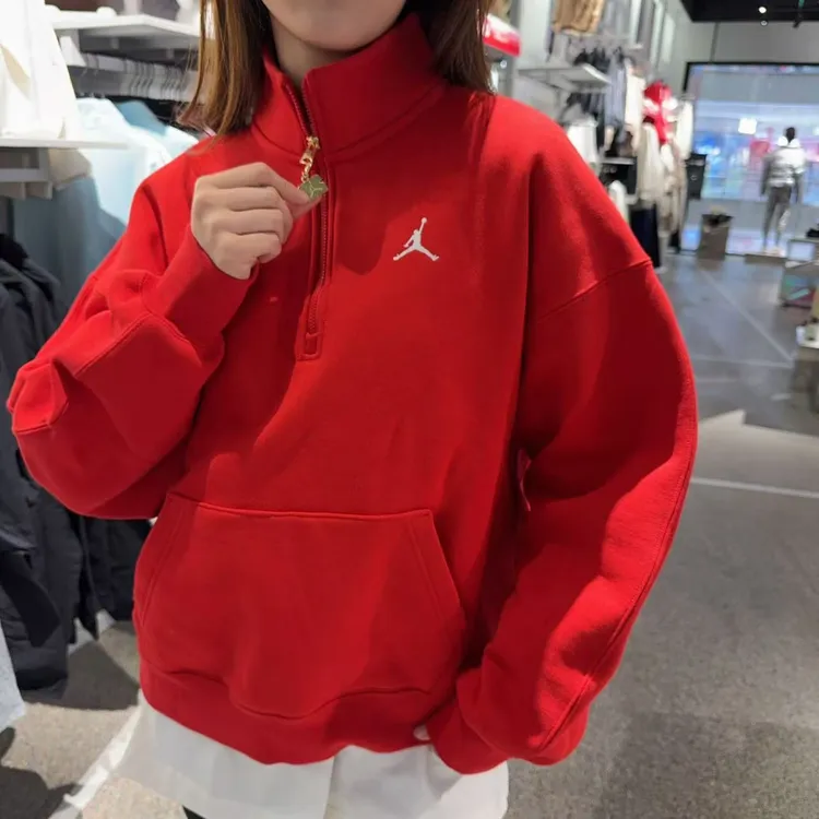 【新】NIKE耐克红色25年新年款女子金标乔丹加绒套头衫IB5602-657