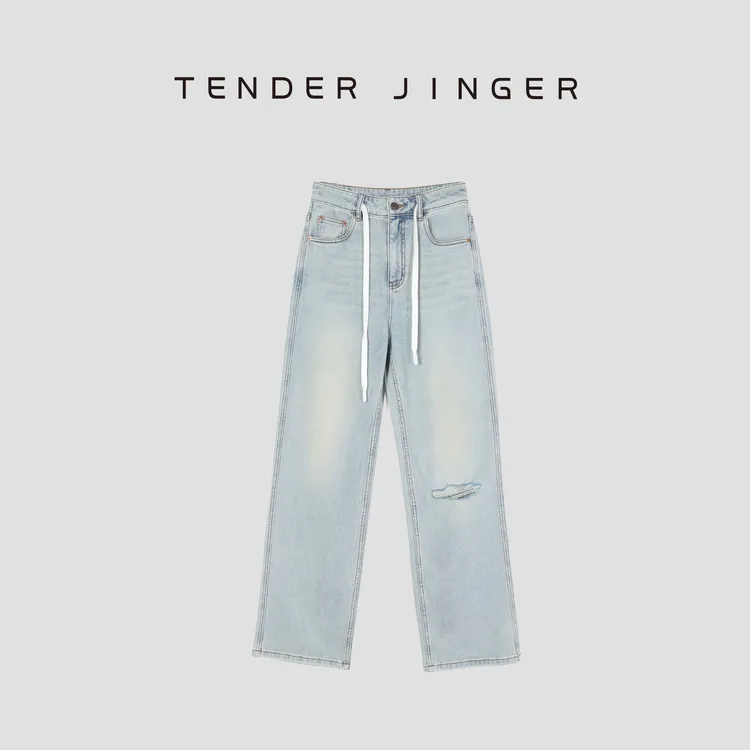 Tender Jinger【黑标】抽绳高腰简约直筒牛仔裤T52GDZ300G