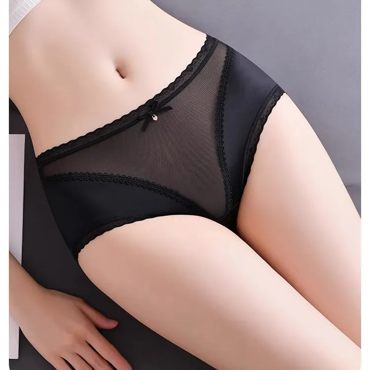 小木屋82580中腰蕾丝网纱透气轻薄包臀女士内裤棉裆设计薄款