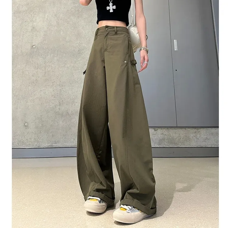 动感少女直筒休闲裤女2025年夏季薄款显瘦宽松百搭弯刀阔腿长裤子