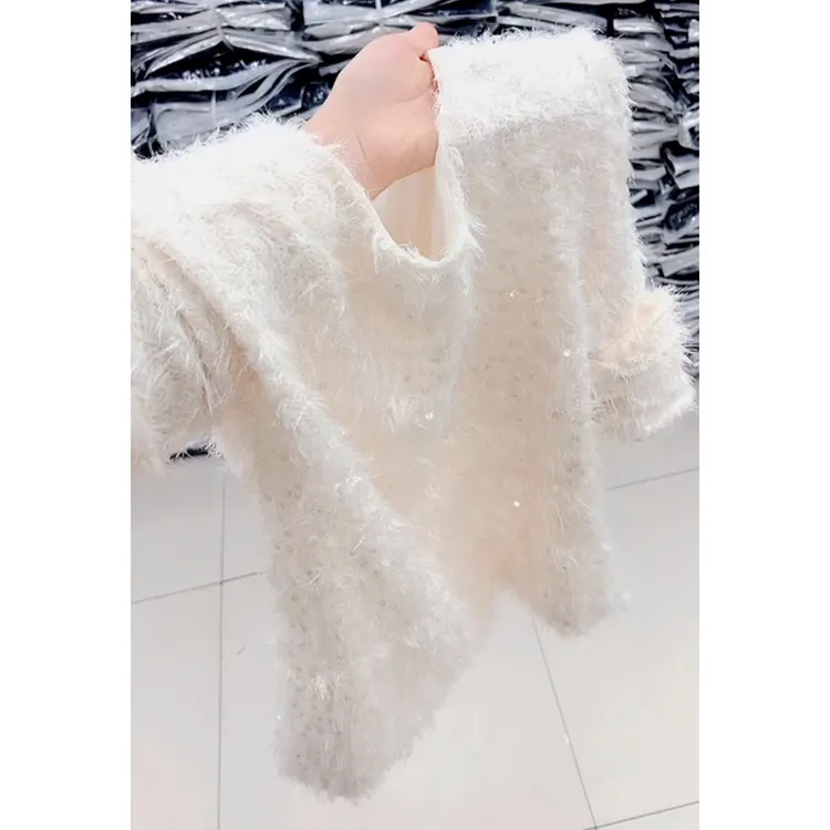 时尚气质软糯亮片水貂毛针织衫女韩版冬季大码宽松慵懒圆领针织衫