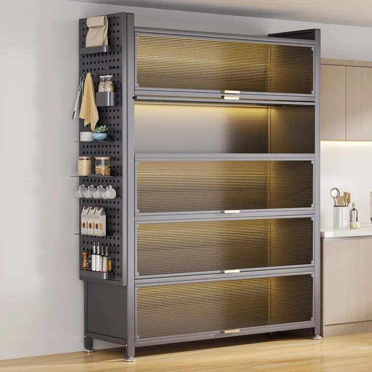 厨房置物架落地多层防尘收纳柜子家用多功能储物柜碗柜餐边柜橱柜