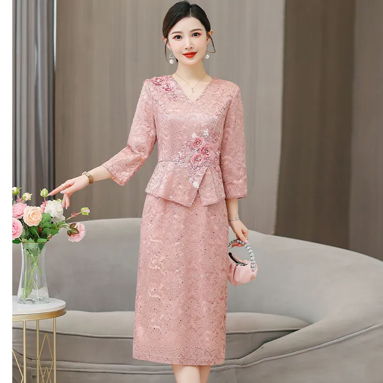 春秋婚礼妈妈婚宴礼服喜婆婆装敬酒连衣裙修身时尚中老年女装裙子