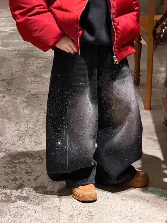 男童裤子秋冬装2025新款男孩帅气时髦弯刀裤儿童冬季加绒牛仔裤潮