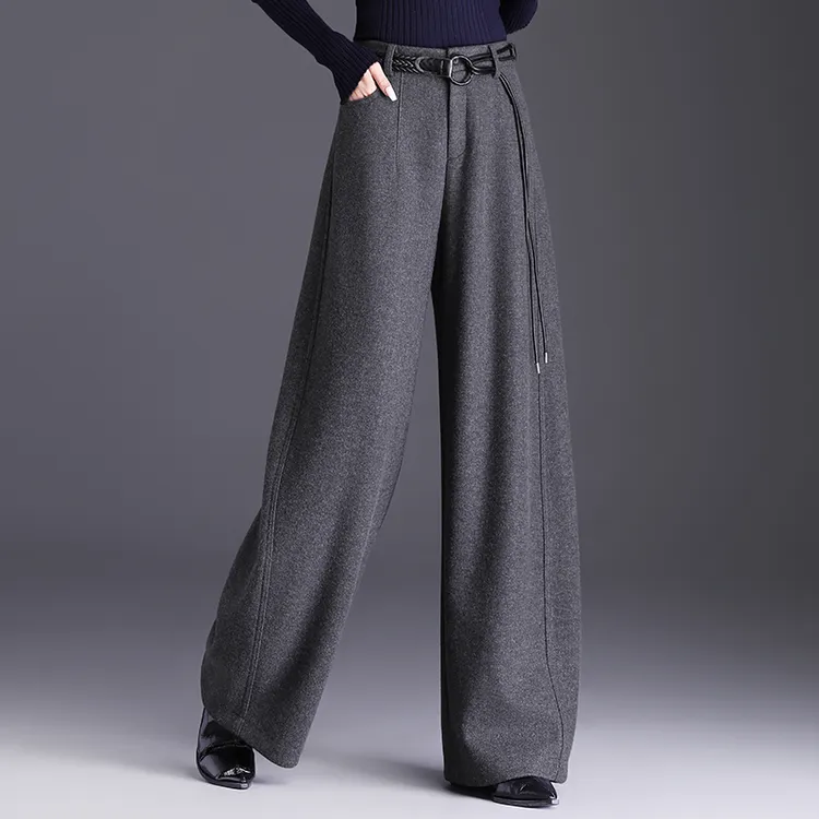 正品专柜2025秋冬加绒加厚新款绵羊毛阔腿裤高腰宽松垂感直筒裤女