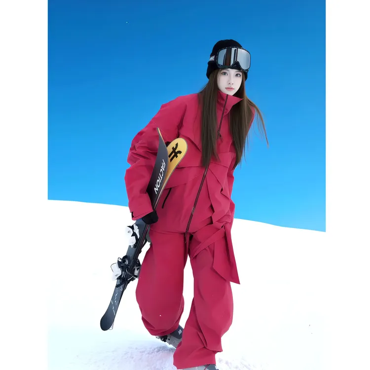 临典红色滑雪服套装女2025新款户外防风加厚保暖单双板雪服外套男