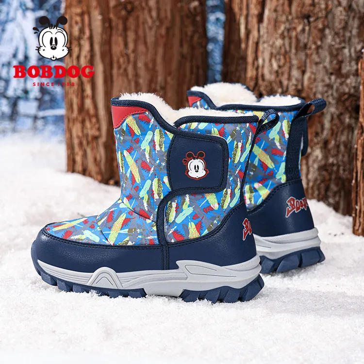 巴布豆男童雪地靴冬季2025新款加绒加厚保暖中大童棉靴儿童棉鞋