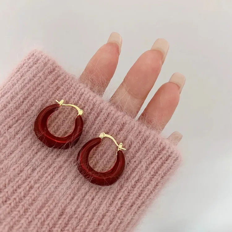 铜合金耳饰 素圈滴釉耳环女轻奢小众设计感高级耳圈2025新款耳饰