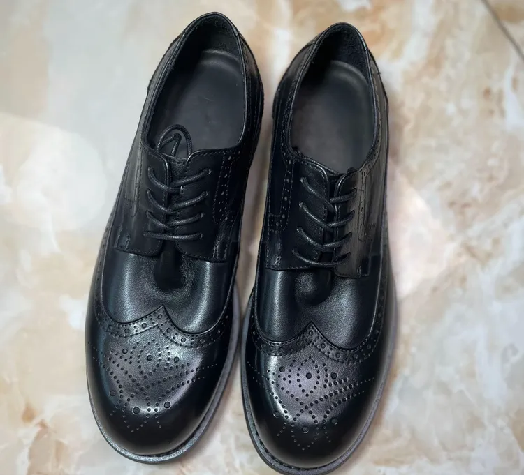 低帮大圆头布洛克雕花手工水洗马皮男士商务皮鞋商务休闲英伦风
