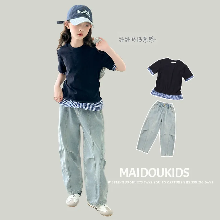 女童套装夏季洋气儿童短袖时尚休闲两件套女孩夏装宽松薄款中大童