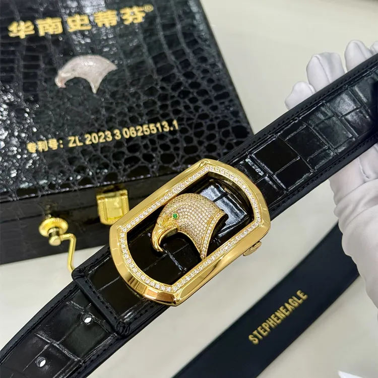 华南史蒂芬新款鳄鱼纹潮流高档男腰带真皮百搭鹰头休闲轻奢皮带