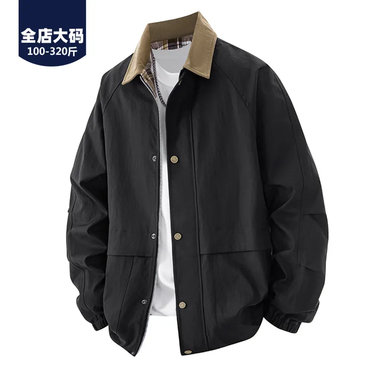 胖胖森大码底特律工装夹克外套男春秋季宽松胖子加肥加大翻领上衣