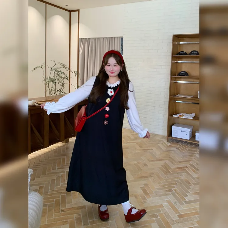 徐达布【盐微仲札】大码连衣裙女季微胖针织长袖裙子秋L37177C53