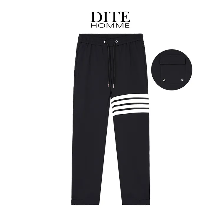 Dite秋冬四条杠直筒中腰百搭裤子松紧带常规运动时尚免熨烫休闲裤