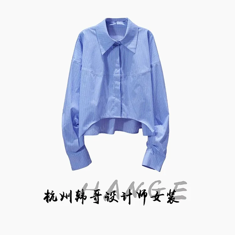 【韩哥女装】2025欧版经典蓝白竖条纹廓形垂坠顺滑气质衬衫6037-F3