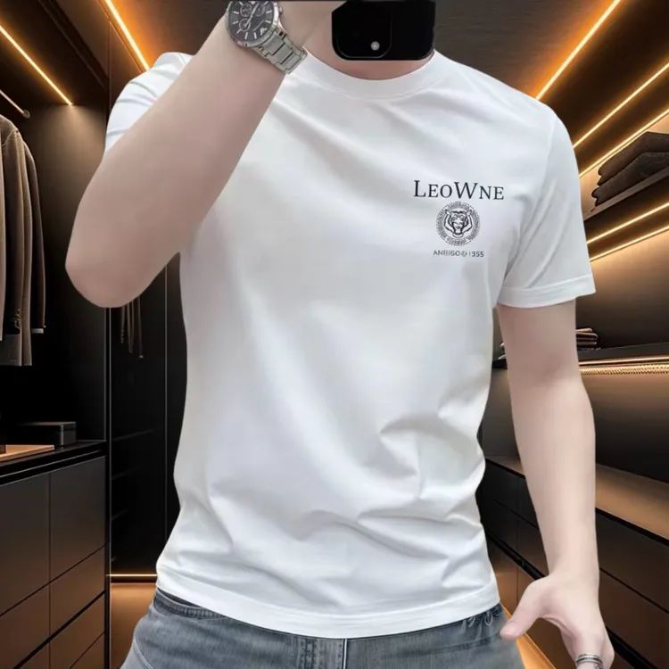 春夏季男士短袖t恤高档棉时尚潮牌印花圆领半袖百搭修身T恤上衣