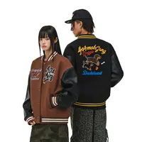 404MOB毛巾绣可爱腊肠狗棒球服外套男女美式重磅拼接秋冬情侣夹克