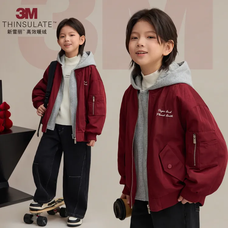 【社牛】男童假两件球服秋冬保暖使用新雪丽棉服8601D