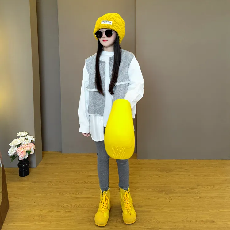 女童2025新款韩版休闲时尚春秋季小香风假两件衬衫打底裤内搭套装