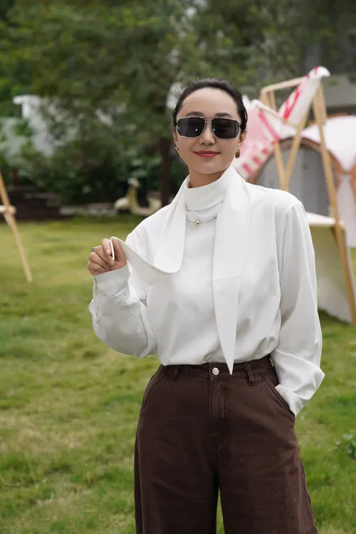 现货 不起球宽松型小众系带衬衫长袖常规款法式 优雅气质休闲