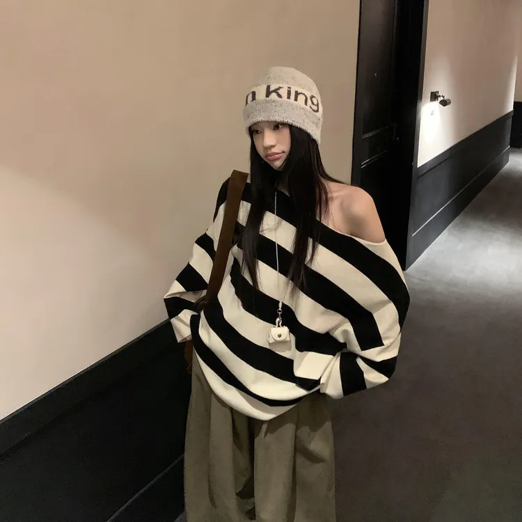 2025秋季百搭连帽针织慵懒风针织衫复古韩版上衣开衫