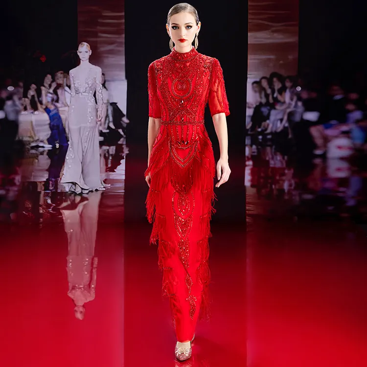 年轻喜婆婆妈妈婚宴礼服新款高贵轻奢高级感重工端庄大气走秀长裙