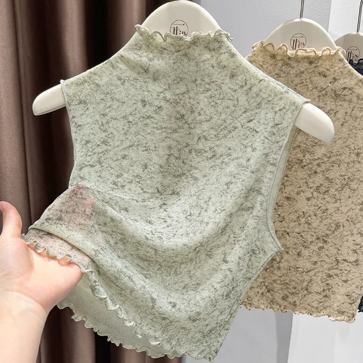有设计感的银丝木耳半高领假领子女秋无袖背心内搭打底衫修身上衣