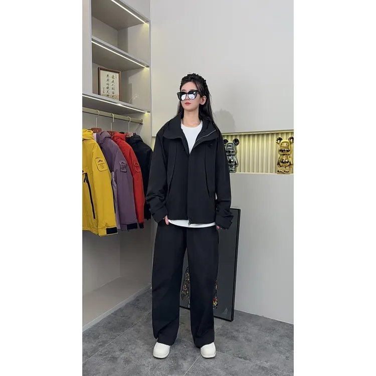 秋季新款男士潮流美式休闲户外工装连帽夹克宽松百搭长裤套装男