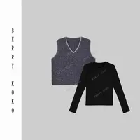 【MISSKO】高品质气质洋气V领棉羊毛百搭休闲马甲＋T 真两件套T26