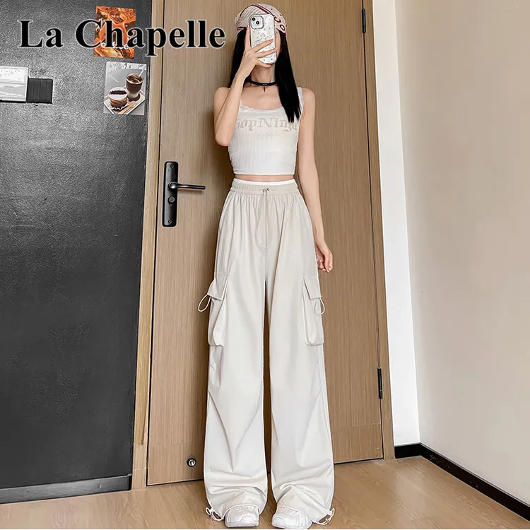 拉夏贝尔美式束脚阔腿两穿工装裤女秋装2025新款高腰显瘦休闲裤子