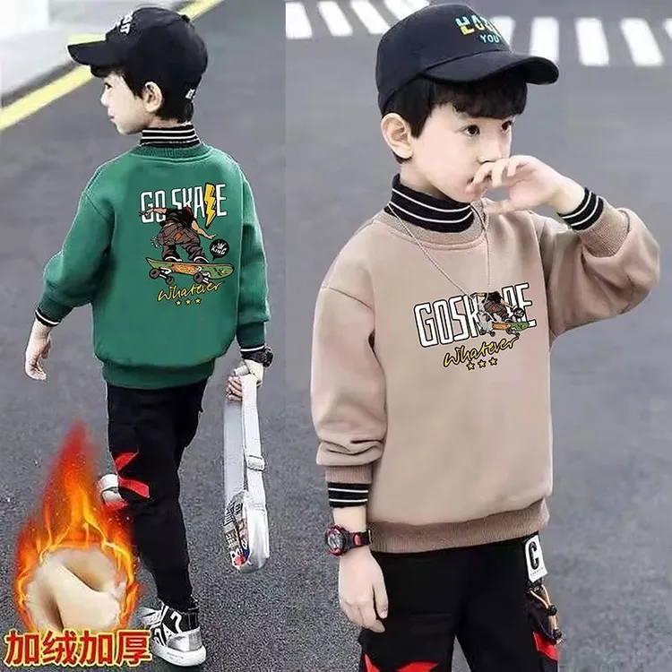 男童加绒卫衣半高领秋冬款2025新款儿童冬季一体绒男孩上衣帅气潮