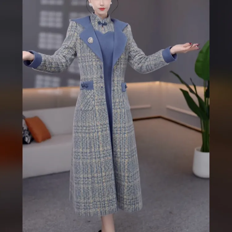 【外套+连衣裙】DBF-25B372MJ 新款冬季加厚胆夹棉气质洋气两件套裙