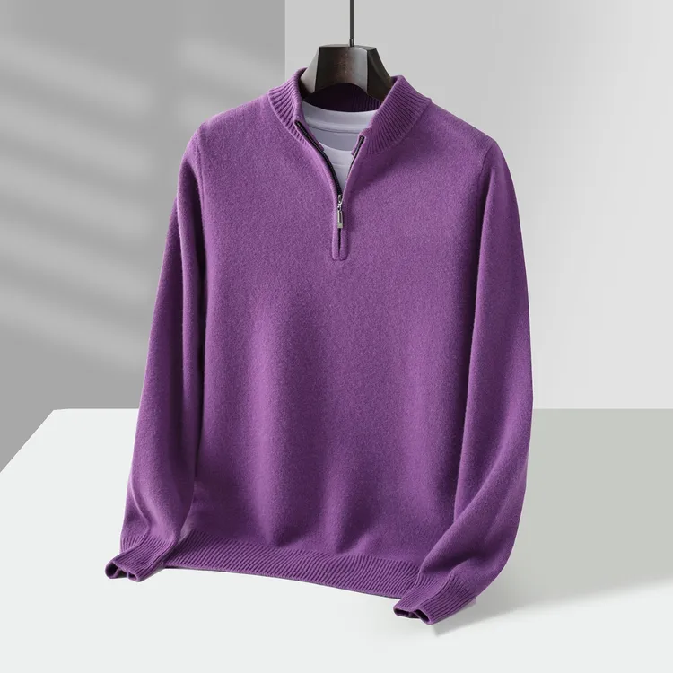 JS-2562男士秋冬加厚半高领拉链纯羊毛保暖商务休闲打底毛衣