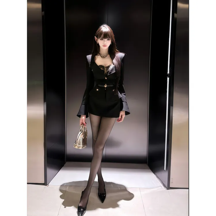 法式纯欲风高级感气质方领开衫外套上衣女秋季高腰包臀短裙子套装