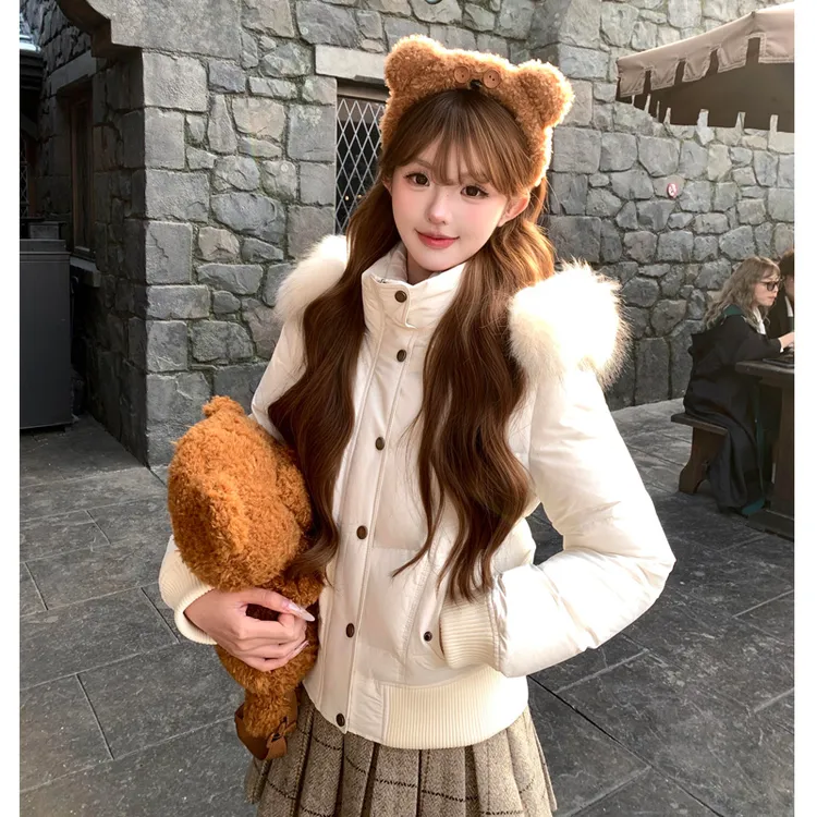 棉服女短款外套2025年冬季新款韩系加绒加厚大毛领高级感显瘦棉衣