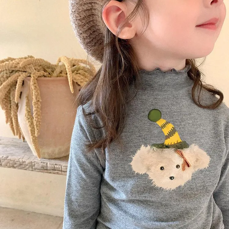 女童韩版秋冬木耳边长袖T恤半高领儿童装时髦1212岁女童潮款卫衣