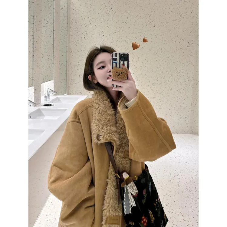 2025秋冬宽松仿狐狸毛环保皮草外套女加厚保暖中长款两面穿棉衣