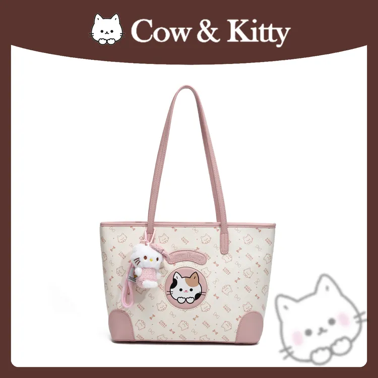 CowKitty/潮流印花大容量托特包手提单肩8022涂鸦粉