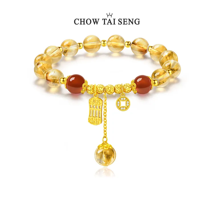 [双11]周大生称心如意招财纳福黄水晶玛瑙手串时尚饰品礼物送女友