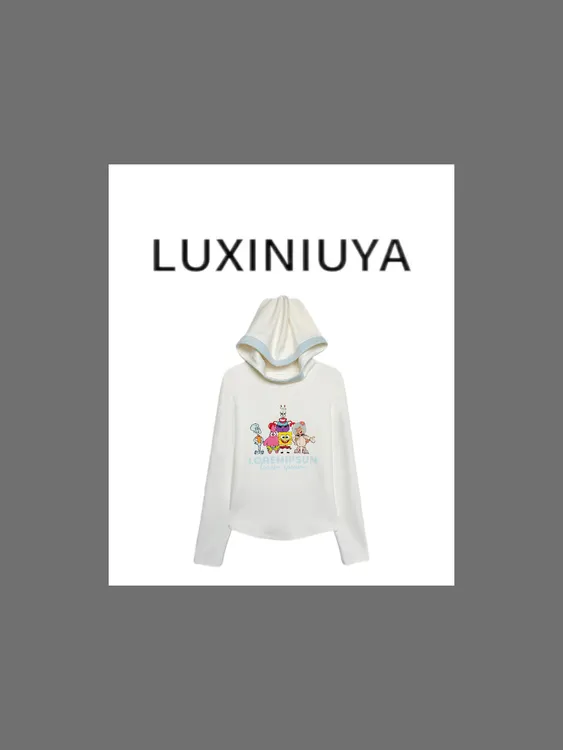 【LUXINIUYA】比奇堡派对 ‘天丝+兔毛’撞色磨毛卡通休闲上衣#QDS459