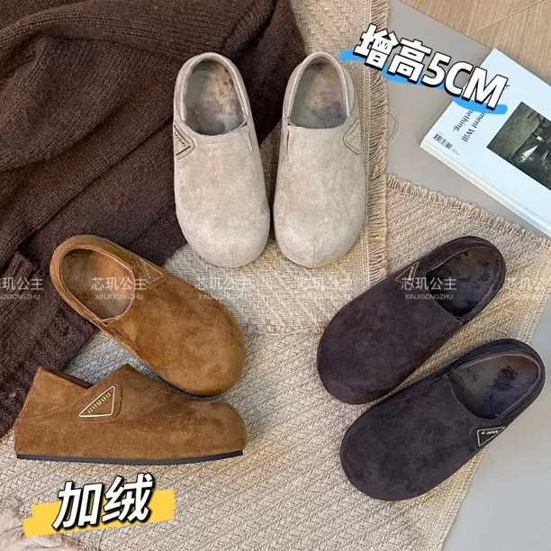 加绒勃肯鞋女6cm小个子增高厚底2025秋季新款百搭韩版时尚松糕鞋